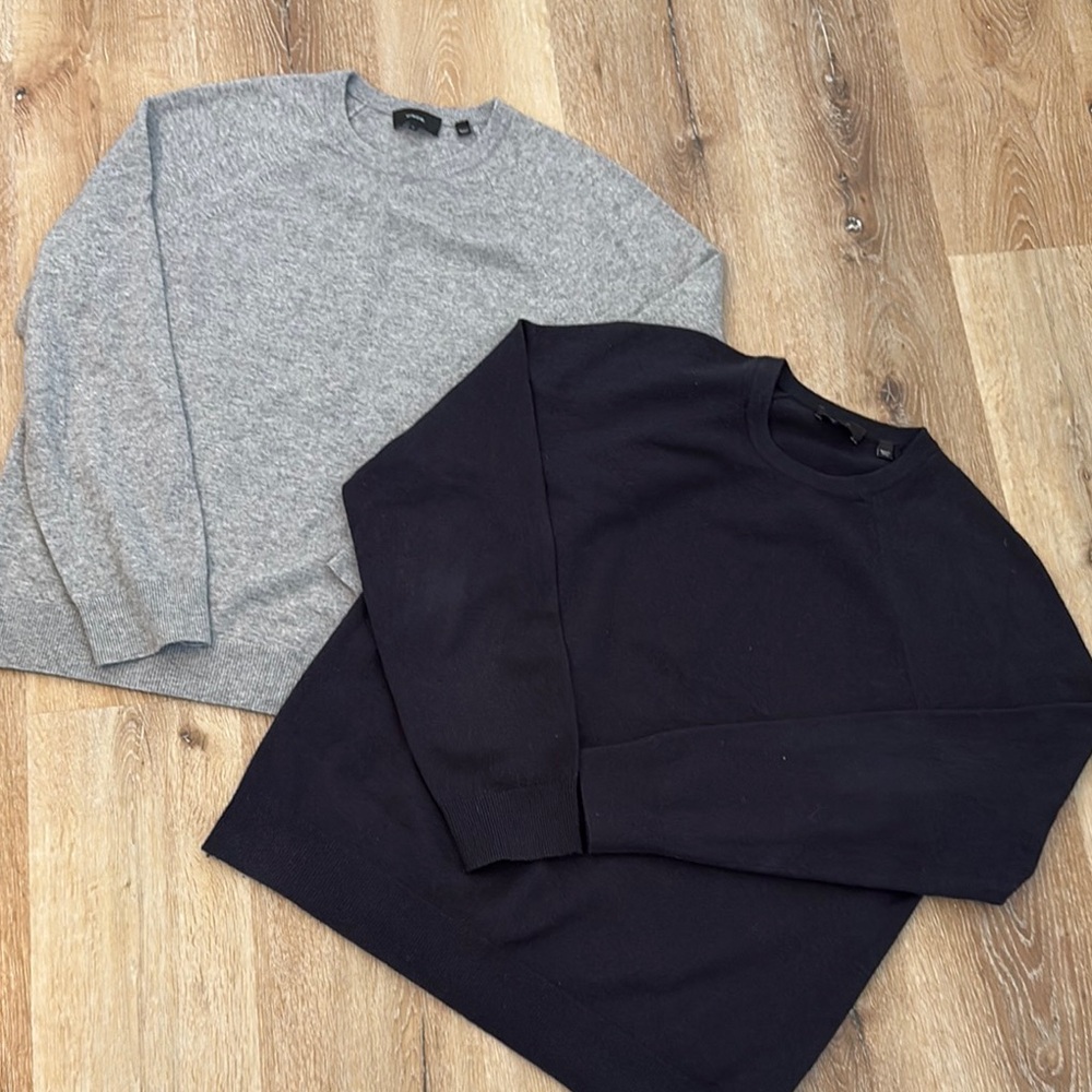 Gray and Black Crewneck Sweaters with Long Sleeves and Soft Knit Material
